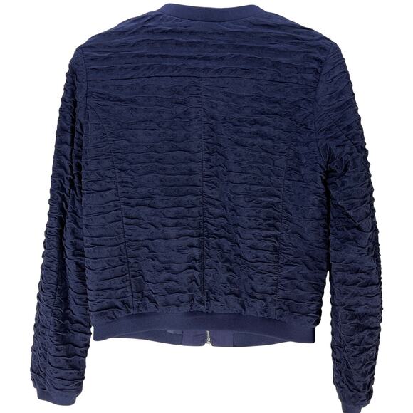 HM Bomber Jacket Women Size 4 Dark Navy Blue Textured Full Zip Front Y2K Retro - Picture 2 of 5